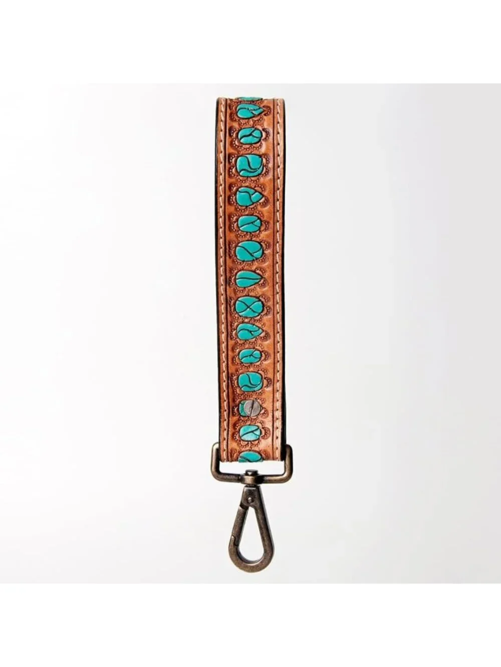 Genuine Leather Hand Tooled Wristlet Strap for Phone, Keychain, Wallet & Purse